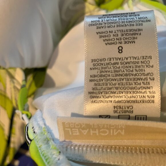Michael Kors Women's Animal Print Nylon Blend One Piece Lime Swimsuit Sz 8 NWOT - Picture 4 of 6
